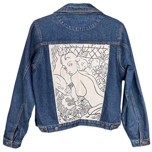 RARE OOAK H. Matisse Inspired Hand Painted Art To Wear Denim Jacket Womens Sz 14 - Picture 1 of 14
